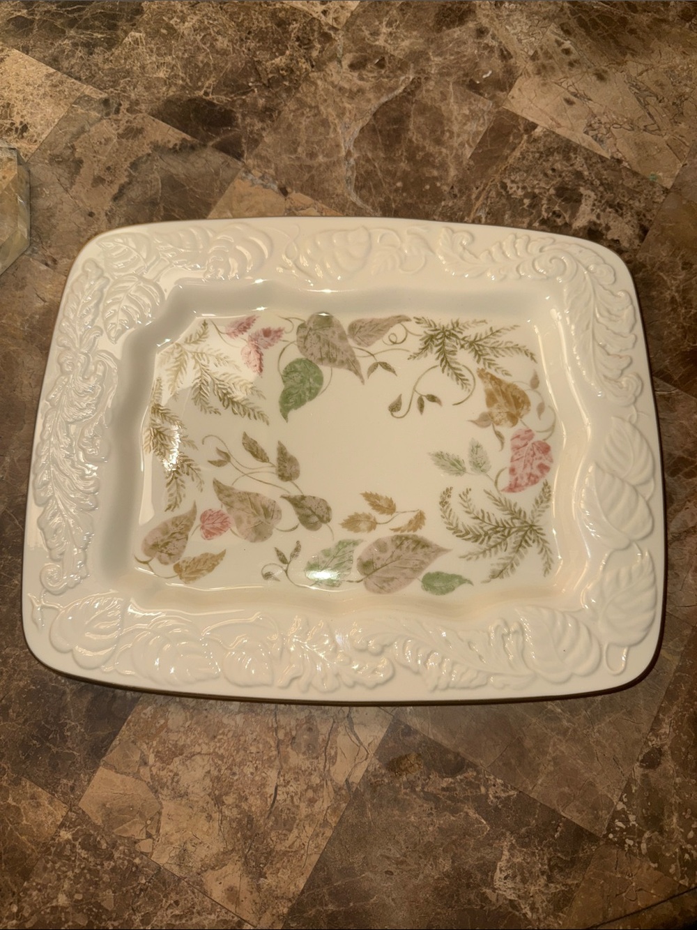 Lenox Nature's Impressions Leaf Ivory Rectangular Serving Tray 11” x 8.75”